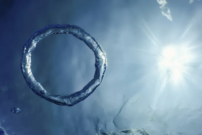 Framed Print : Bubble Ring Underwater Ascends towards the Sun Print