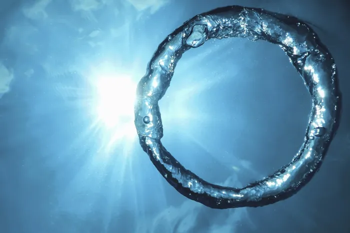 Framed Print : Bubble Ring Underwater Ascends Towards the Sun Print