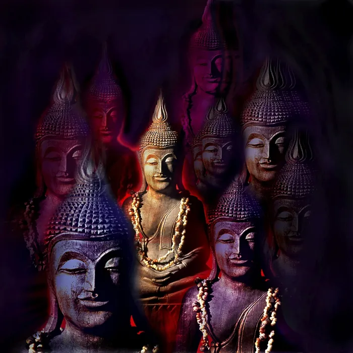 Framed Print : Buddha Figures in Colour Print Framed Print : Buddha Figures in Colour Print