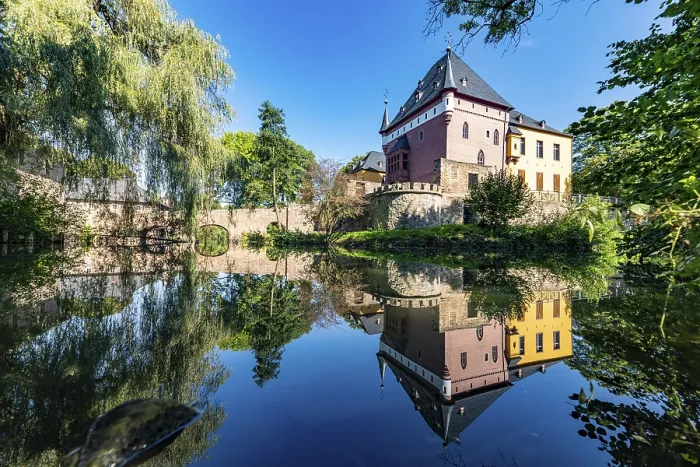 Framed Print : Burgau Moated Castle Reflection Print, Duren, Germany Framed Print : Burgau Moated Castle Reflection Print, Duren, Germany