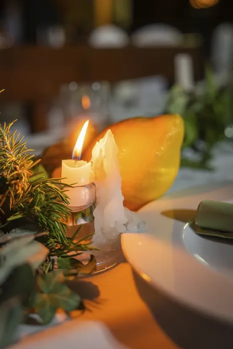Framed Print : A Burning Candle Next to a Lemon on a Festive Table Print Framed Print : A Burning Candle Next to a Lemon on a Festive Table Print