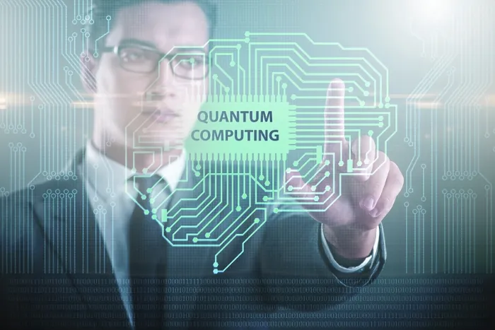 Framed Print : Quantum Computing Businessman Pressing Virtual Button Print Framed Print : Quantum Computing Businessman Pressing Virtual Button Print