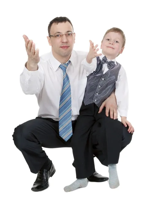 Framed Print : Businessman and Son Print, Isolated on White Framed Print : Businessman and Son Print, Isolated on White