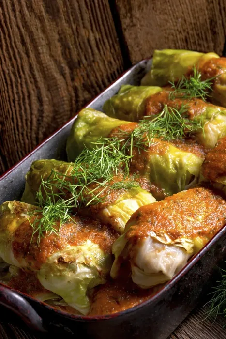 Framed Print : Print of Cabbage Rolls with Young Cabbage Leaves Framed Print : Print of Cabbage Rolls with Young Cabbage Leaves