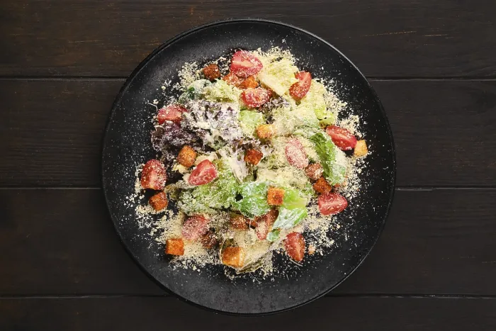 Framed Print : Caesar Salad Print with Fresh Vegetables and Croutons Framed Print : Caesar Salad Print with Fresh Vegetables and Croutons