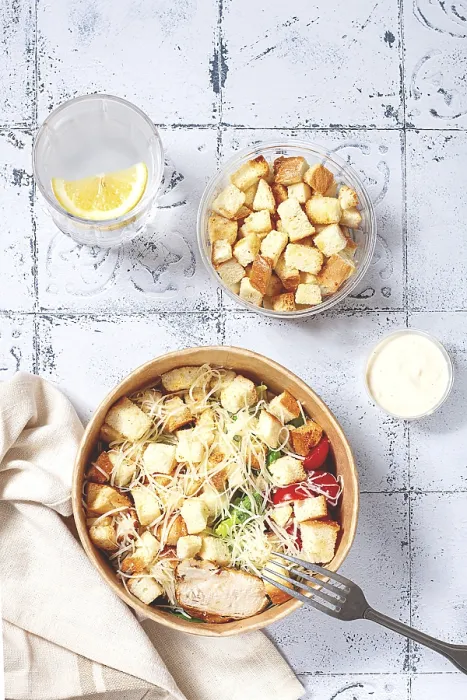 Framed Print : Print of Caesar Salad in a Paper Container Framed Print : Print of Caesar Salad in a Paper Container
