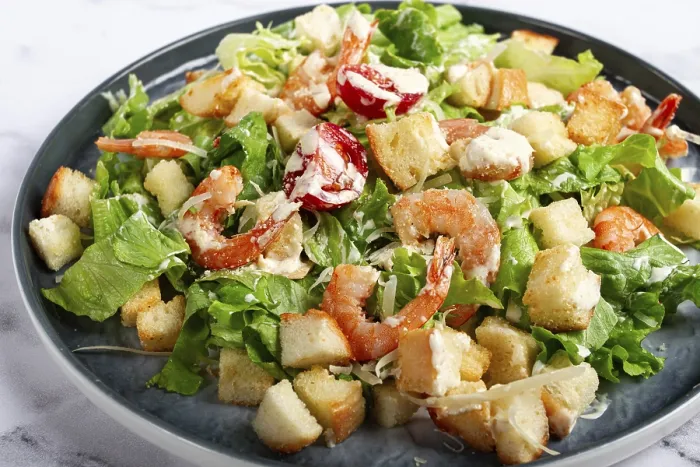 Framed Print : Marble Background Caesar Salad with Shrimp Print Framed Print : Marble Background Caesar Salad with Shrimp Print