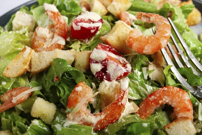 Framed Print : Caesar Salad with Shrimp Print on Marble Background Framed Print : Caesar Salad with Shrimp Print on Marble Background