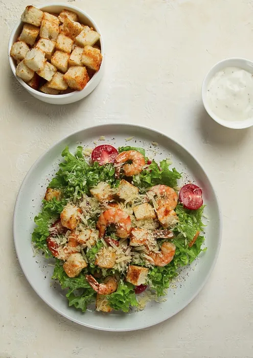 Framed Print : Homemade Caesar Salad with Shrimp Print Framed Print : Homemade Caesar Salad with Shrimp Print