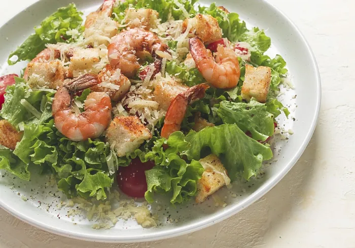 Framed Print : Homemade Caesar Salad with Shrimp Print Framed Print : Homemade Caesar Salad with Shrimp Print