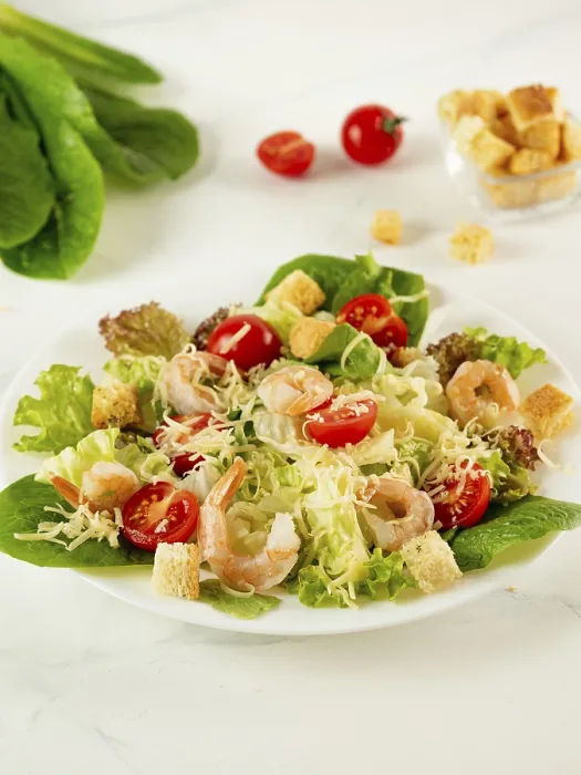 Framed Print : Fresh Caesar Salad with Shrimps Print Framed Print : Fresh Caesar Salad with Shrimps Print