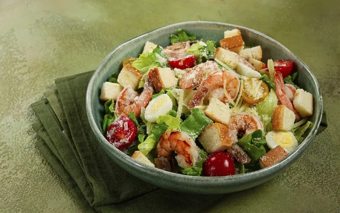 Framed Print : Tiger Prawns Caesar Salad Print Framed Print : Tiger Prawns Caesar Salad Print