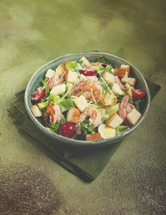 Framed Print : Tiger Prawns Caesar Salad Print Framed Print : Tiger Prawns Caesar Salad Print