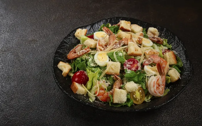 Framed Print : Caesar Salad with Tiger Prawns Print Framed Print : Caesar Salad with Tiger Prawns Print