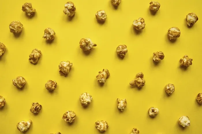 Framed Print : Caramel Popcorn Pattern Print on Yellow Background Framed Print : Caramel Popcorn Pattern Print on Yellow Background