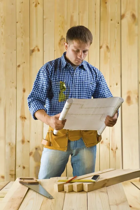 Framed Print : Carpenter with Blueprint Print from imageBROKER Framed Print : Carpenter with Blueprint Print from imageBROKER
