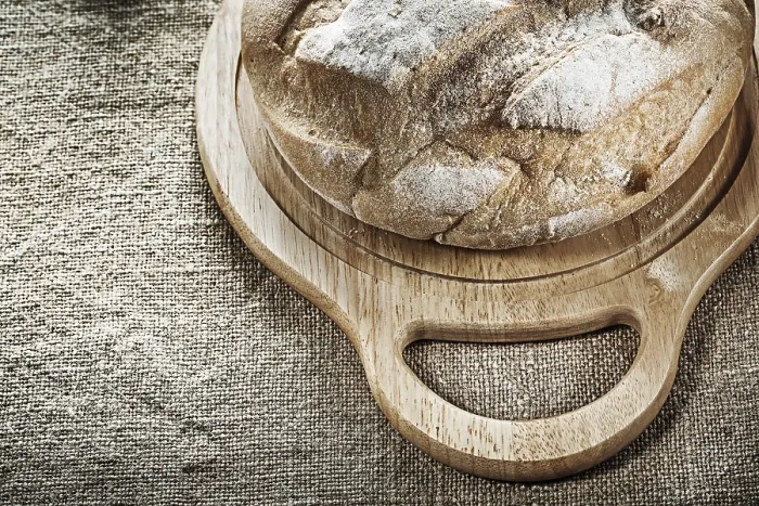 Framed Print : Carving Board Bread Print on Burlap Background Framed Print : Carving Board Bread Print on Burlap Background