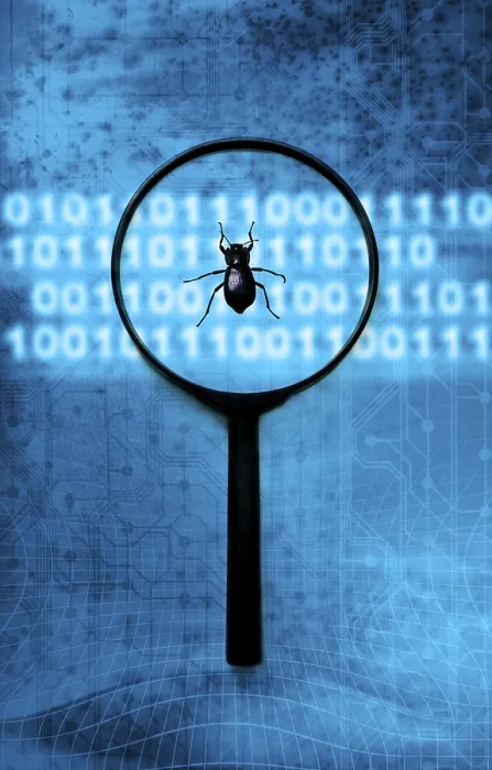 Framed Print : Bug Magnifier and Computer Code Print: Identifying Errors Framed Print : Bug Magnifier and Computer Code Print: Identifying Errors