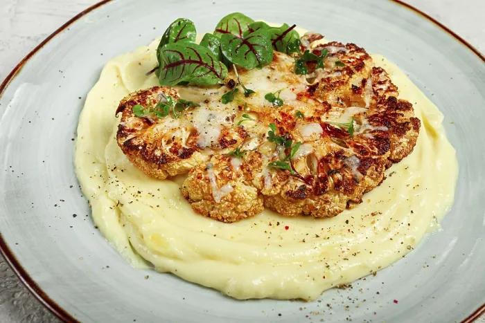 Framed Print : Cauliflower Steak with Mashed Potatoes Print Framed Print : Cauliflower Steak with Mashed Potatoes Print