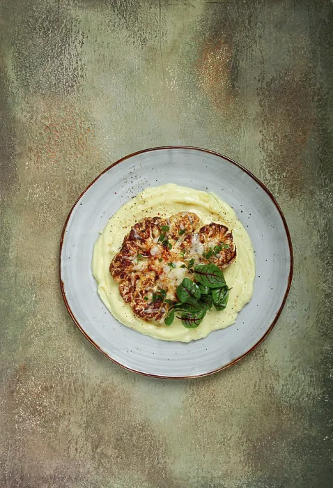 Framed Print : Cauliflower Steak with Mashed Potatoes Print Framed Print : Cauliflower Steak with Mashed Potatoes Print