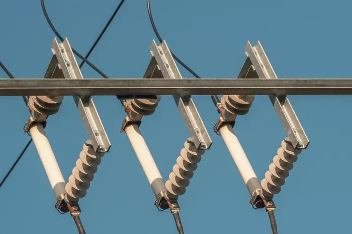 Framed Print : Ceramic Electric Insulators Print on Blue Sky Background Framed Print : Ceramic Electric Insulators Print on Blue Sky Background
