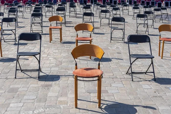 Framed Print : Empty Chairs with Space Outside, Germany Print Framed Print : Empty Chairs with Space Outside, Germany Print