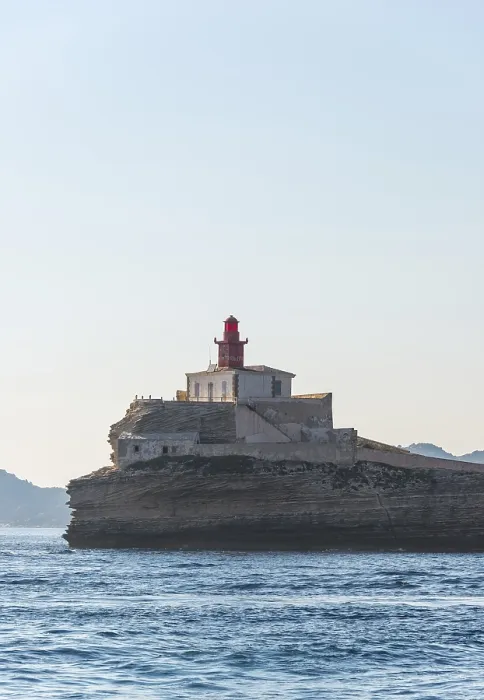 Framed Print : Bonifacio Chalk Cliffs and Lighthouse Print, Corsica, France