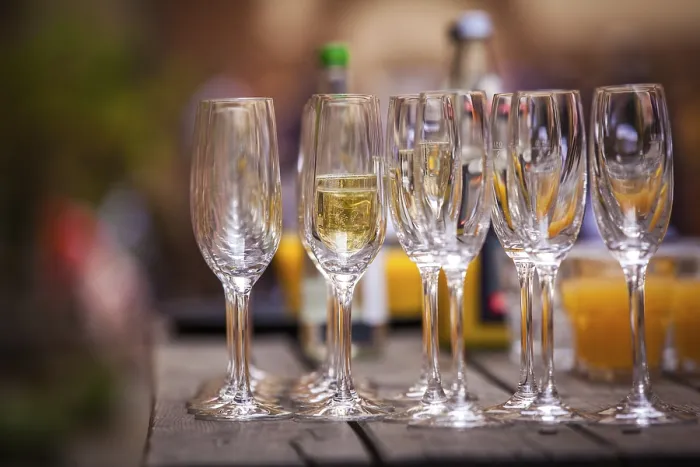 Framed Print : Empty Champagne Glasses on a Table Print Framed Print : Empty Champagne Glasses on a Table Print