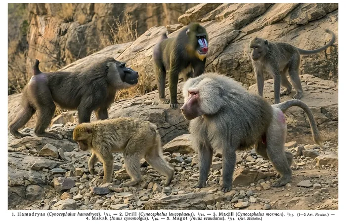Framed Print : Historical Print of Mandrill and Primates Framed Print : Historical Print of Mandrill and Primates