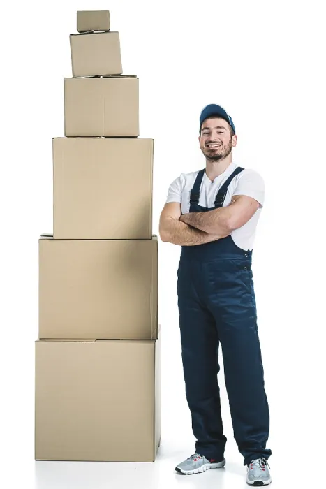 Framed Print : Cheerful Courier Near Stack Boxes Print Framed Print : Cheerful Courier Near Stack Boxes Print