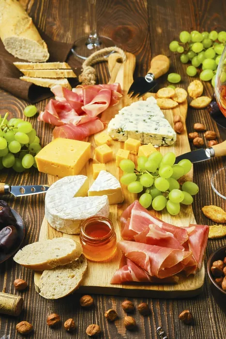 Framed Print : Cheese Plate Print with Wine and Nuts Framed Print : Cheese Plate Print with Wine and Nuts