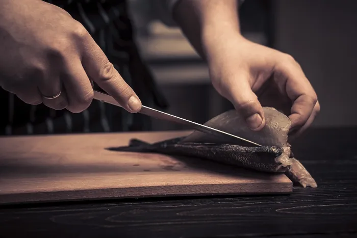 Framed Print : Chef Cutting Fish Print