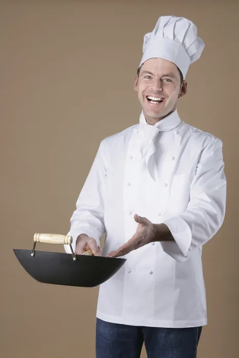 Framed Print : Chef Gesturing Toward a Wok Print Framed Print : Chef Gesturing Toward a Wok Print