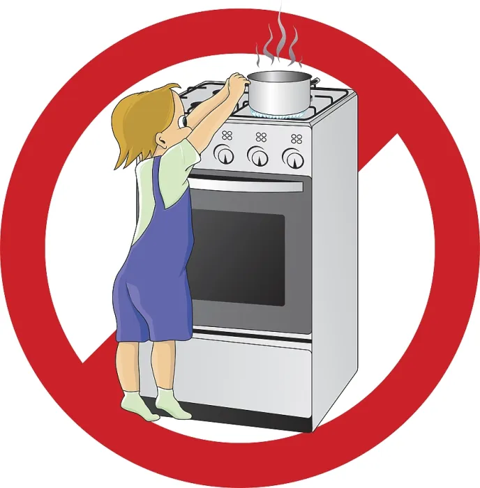 Framed Print : Child at Danger in Kitchen Print Framed Print : Child at Danger in Kitchen Print