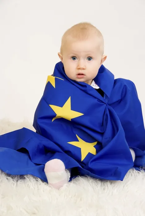 Framed Print : EU Flag Print: Child Holding EU Flag Framed Print : EU Flag Print: Child Holding EU Flag