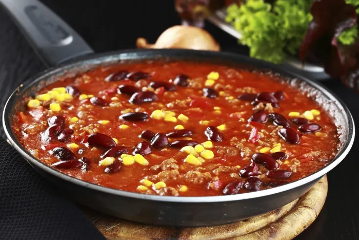 Framed Print : Chilli con carne print in a pan Framed Print : Chilli con carne print in a pan