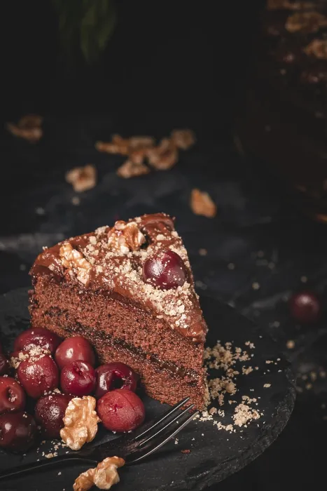 Framed Print : Chocolate Cake with Nuts and Cherries Print Framed Print : Chocolate Cake with Nuts and Cherries Print