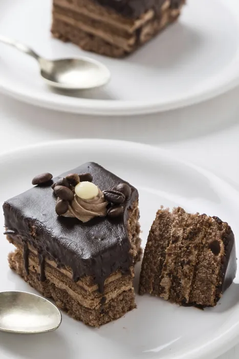 Framed Print : Chocolate and Coffee Cake Print on White Plate Framed Print : Chocolate and Coffee Cake Print on White Plate
