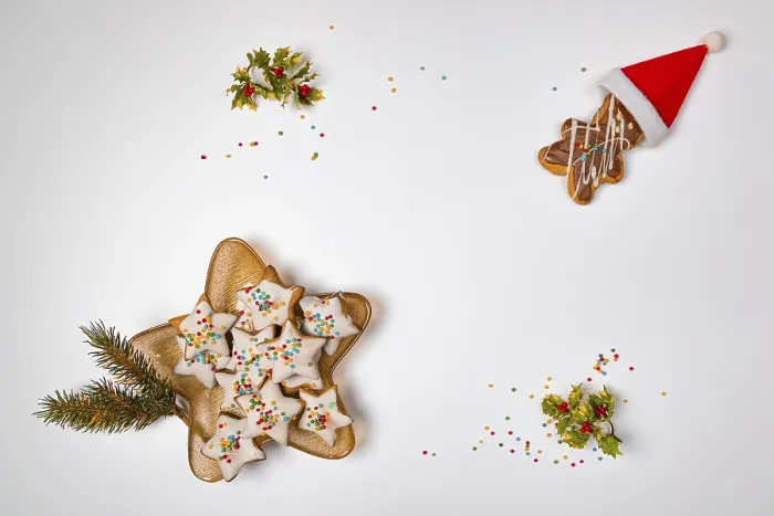 Framed Print : Christmas Print with Biscuits and Decorations Framed Print : Christmas Print with Biscuits and Decorations