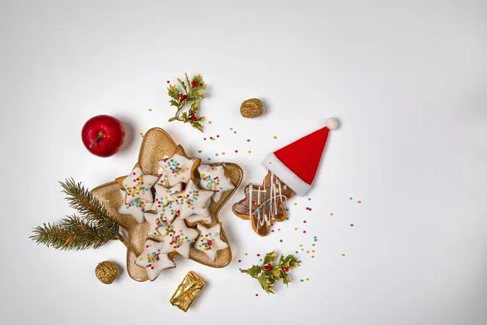 Framed Print : Christmas Print with Biscuits and Decorations Framed Print : Christmas Print with Biscuits and Decorations