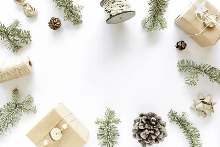 Framed Print : Christmas Composition Print on White Surface Framed Print : Christmas Composition Print on White Surface