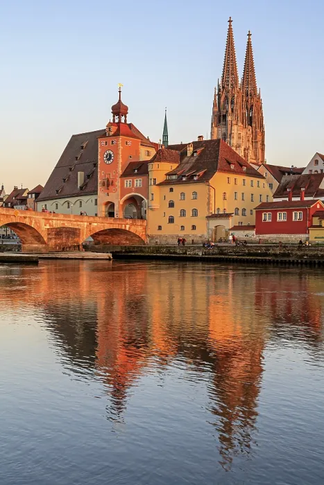 Framed Print : Regensburg Cathedral and Stone Bridge Print, Evening Light