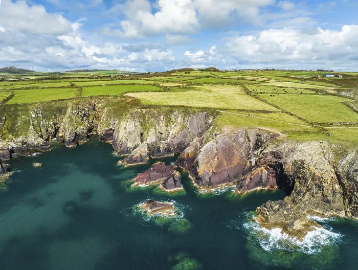Framed Print : Cliffs and Fields over Porthclais Print, St Davids, Wales UK Framed Print : Cliffs and Fields over Porthclais Print, St Davids, Wales UK