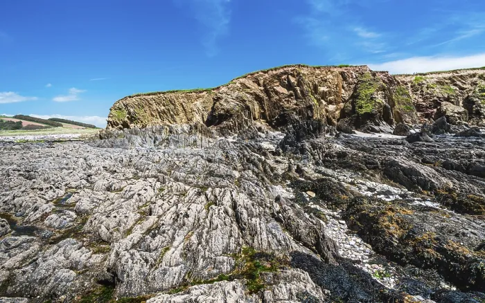 Framed Print : Bantham Beach Cliffs and Rocks Print, Devon, England Framed Print : Bantham Beach Cliffs and Rocks Print, Devon, England
