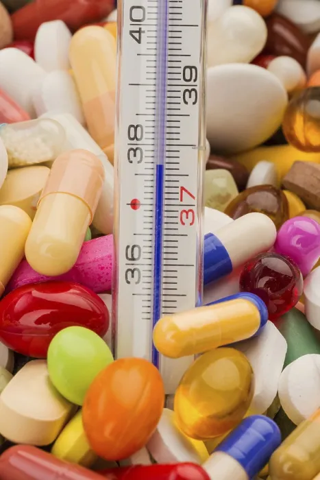 Framed Print : Clinical Thermometer and Tablets Print, Austria Framed Print : Clinical Thermometer and Tablets Print, Austria