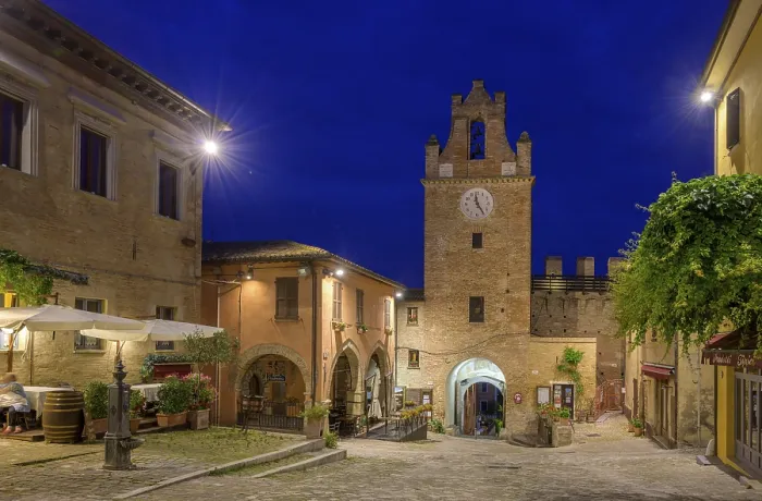 Framed Print : Gradara Clock Tower and Restaurant Print, Italy Framed Print : Gradara Clock Tower and Restaurant Print, Italy