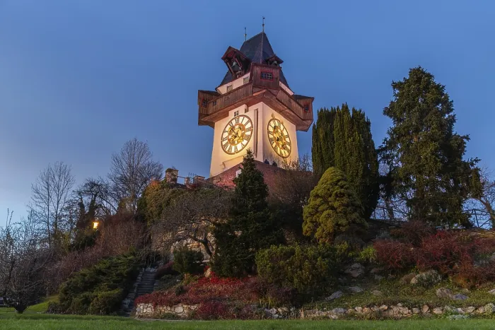 Framed Print : Blue Hour Print of Schlossberg Clock Tower, Graz, Austria Framed Print : Blue Hour Print of Schlossberg Clock Tower, Graz, Austria