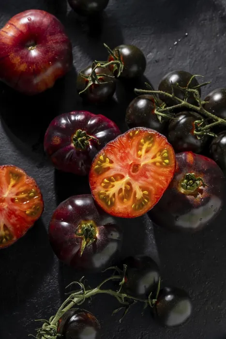 Framed Print : Black Tomatoes on Dark Background Print Framed Print : Black Tomatoes on Dark Background Print