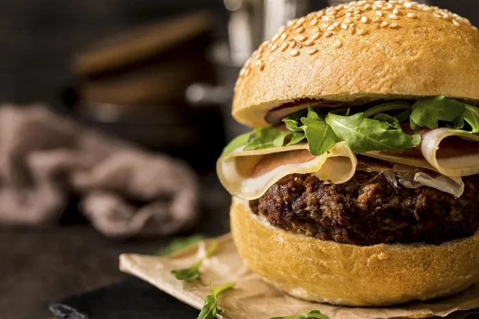 Framed Print : Close-up Print of Burger with Bacon Framed Print : Close-up Print of Burger with Bacon