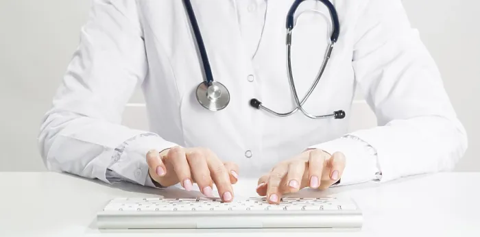 Framed Print : Close-up Doctor Typing on Computer Keyboard Print Framed Print : Close-up Doctor Typing on Computer Keyboard Print